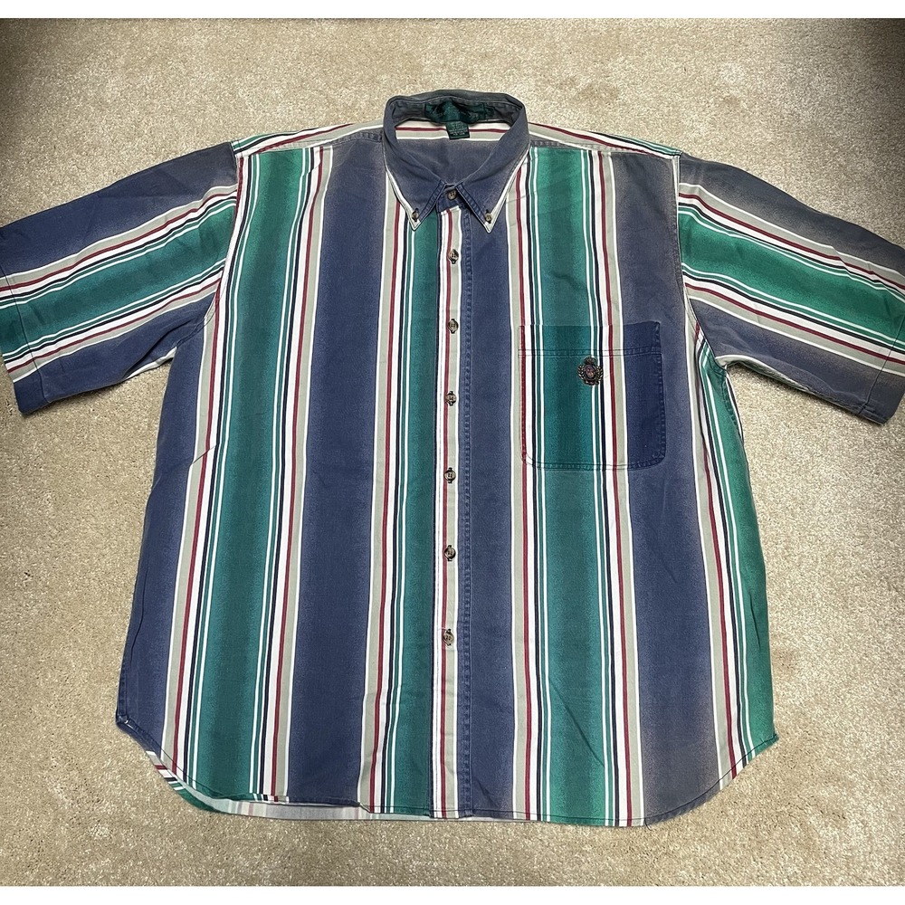 Vintage Men's L Knights Of The Round Table Color Block Striped Button Up Shirt